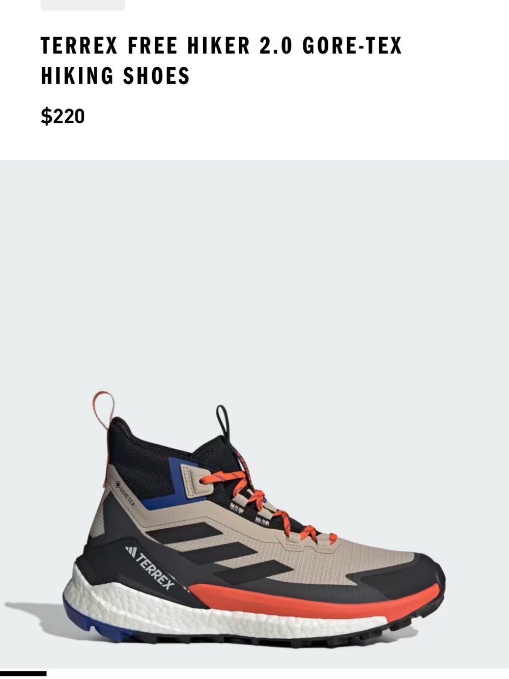 Terrex Free Hiker 2.0 GORE‑TEX Men’s Hiking Shoes - Beige/Black/Orange